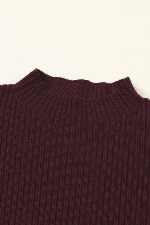 Ribbed Mock Neck Patch Pocket Drop Shoulder Short Sleeve Sweater